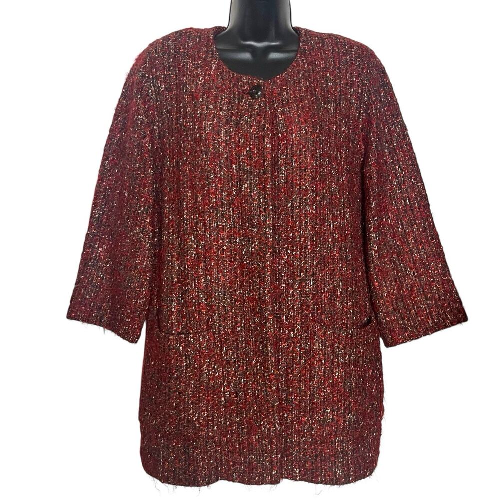Vtg Y2K Yansi Fugel Tweed Boucle Blazer Jacket S Wool Mohair Silk Luxe Old Money
